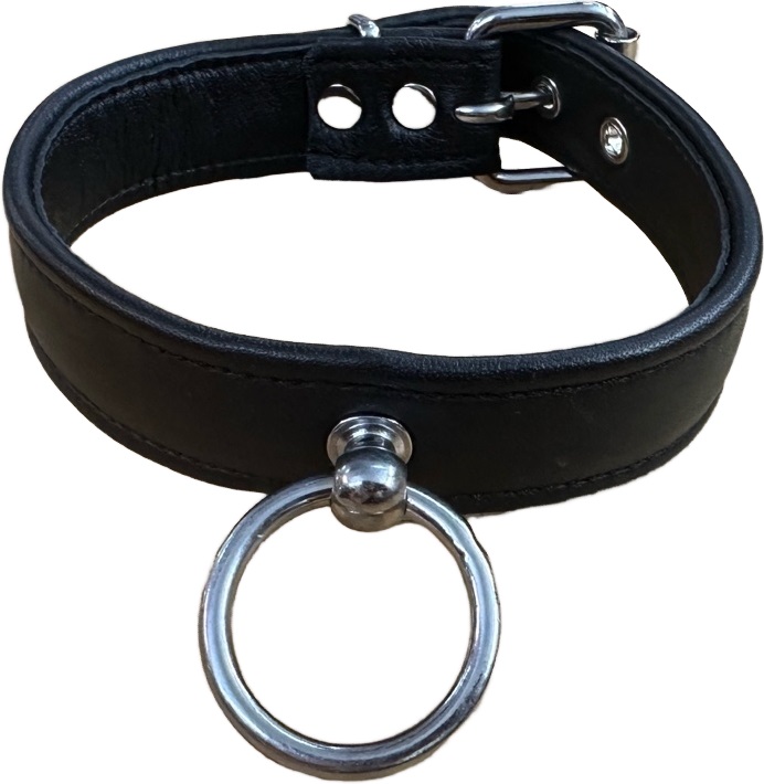 Choker - Halsband der O in Schwarz - echtes Leder mit grossem Ring - Grösse wählbar!